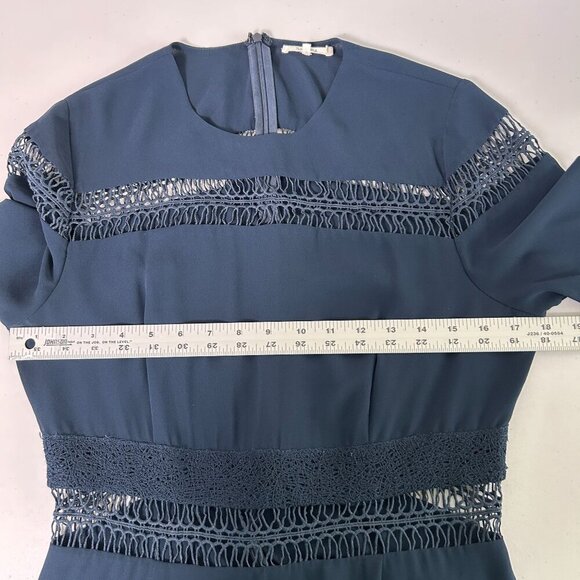 Tularosa Mini Dress Size M Navy Blue Lace Ruffle Trim Lined Elbow Sleeve Zip - Picture 9 of 14
